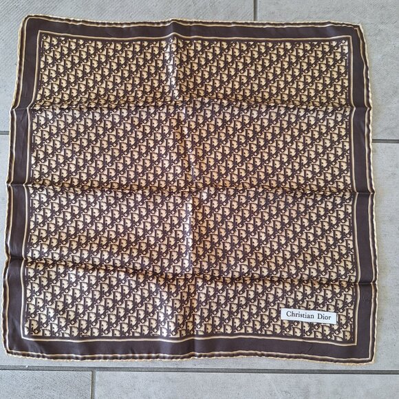 Vintage Silk Christian Dior Scarf Monogram Logo - Picture 1 of 5
